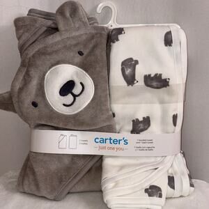 Carter’s 2-Pack Towel Set Bear Hooded Towel + Bath Towel Baby Toddler Kids NEW